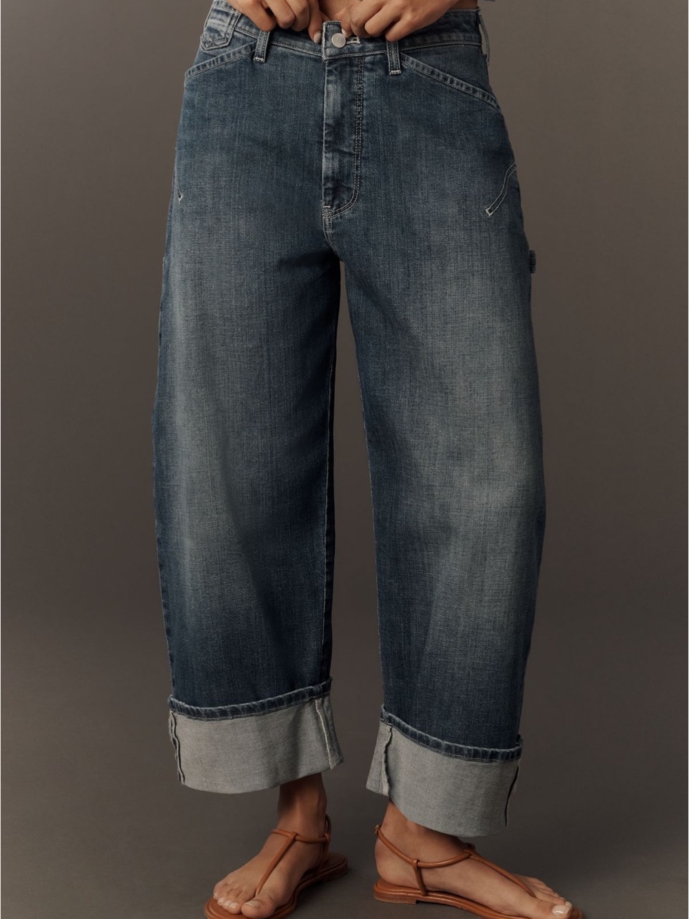 Anthropologie Pilcro Kayden High-Rise Carpenter Barrel Jeans in light peach wash - Picture 6 of 7